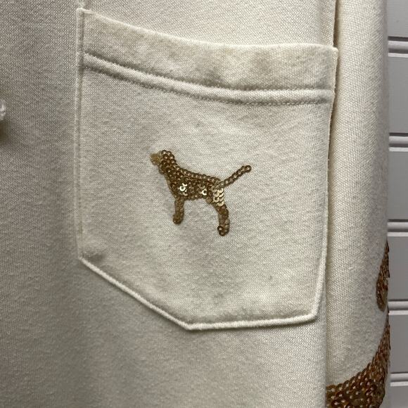 PINK Victoria’s Secret Oversized Cream Hoodie w/Gold Sequence Branding Size M - Picture 5 of 13